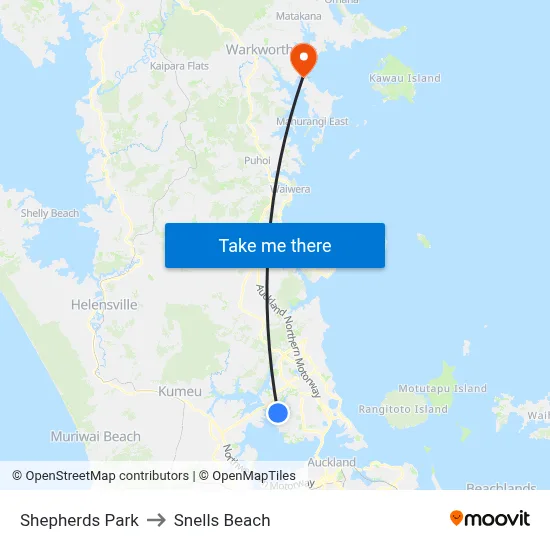 Shepherds Park to Snells Beach map