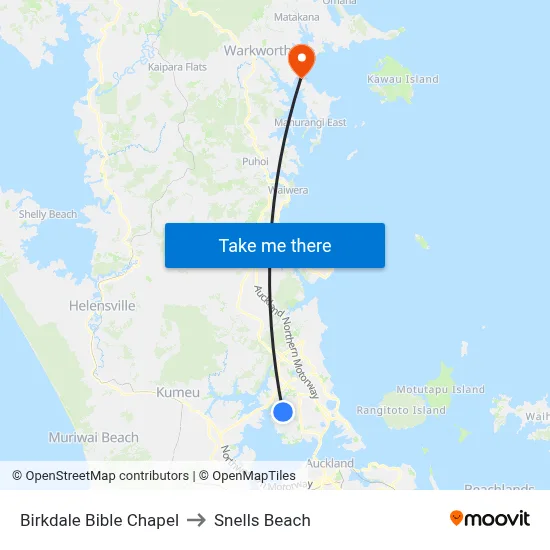 Birkdale Bible Chapel to Snells Beach map