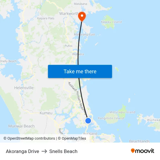 Akoranga Drive to Snells Beach map