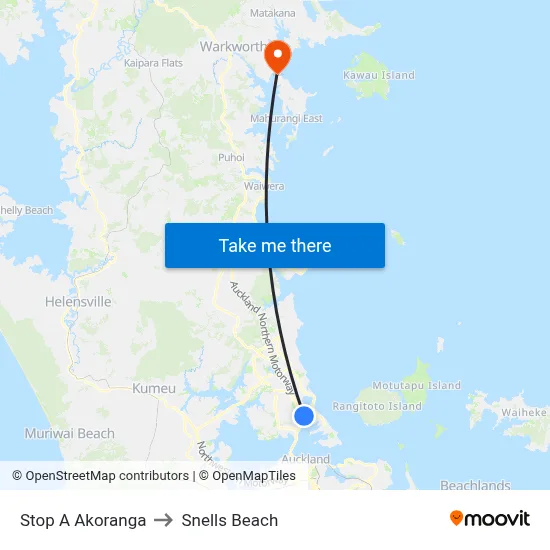 Stop A Akoranga to Snells Beach map
