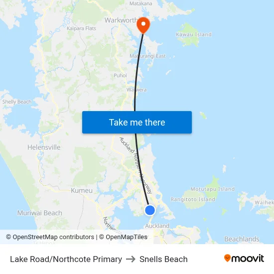 Lake Road/Northcote Primary to Snells Beach map