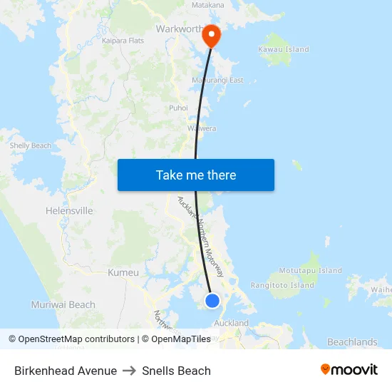 Birkenhead Avenue to Snells Beach map