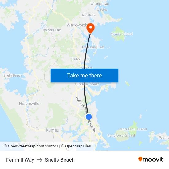 Fernhill Way to Snells Beach map