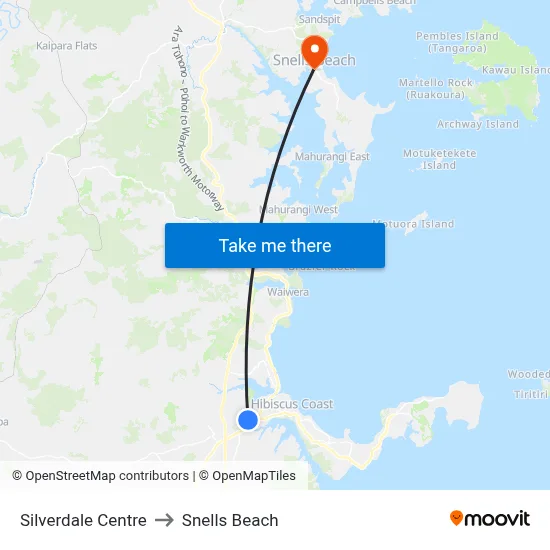 Silverdale Centre to Snells Beach map