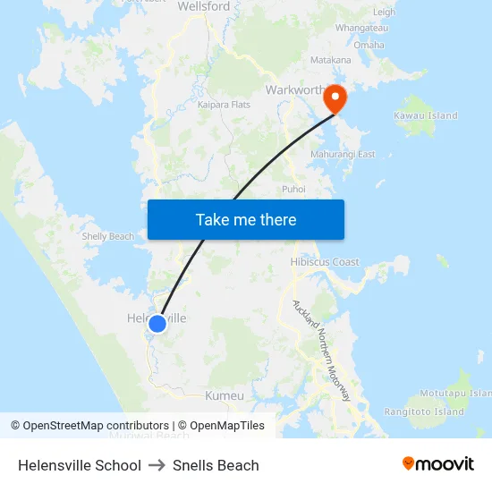 Helensville School to Snells Beach map