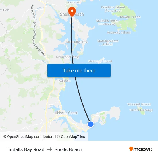 Tindalls Bay Road to Snells Beach map