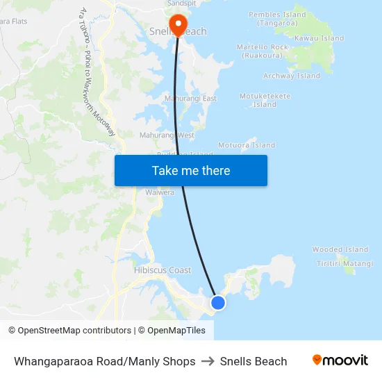 Whangaparaoa Road/Manly Shops to Snells Beach map