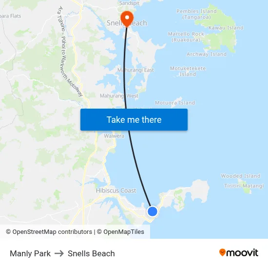 Manly Park to Snells Beach map