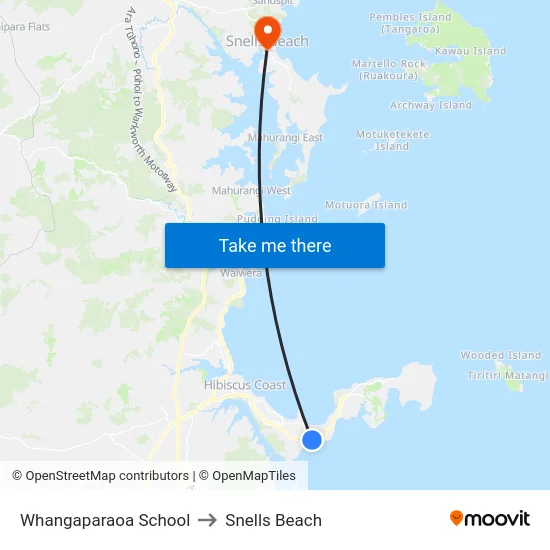 Whangaparaoa School to Snells Beach map