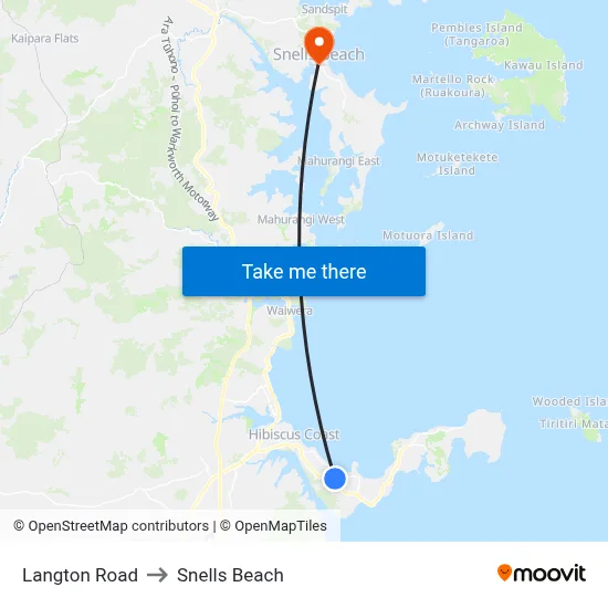 Langton Road to Snells Beach map