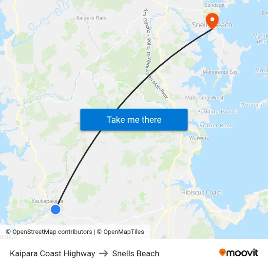 Kaipara Coast Highway to Snells Beach map