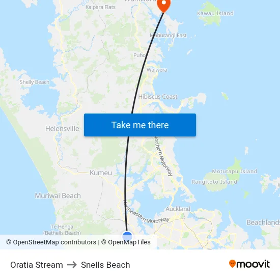 Oratia Stream to Snells Beach map