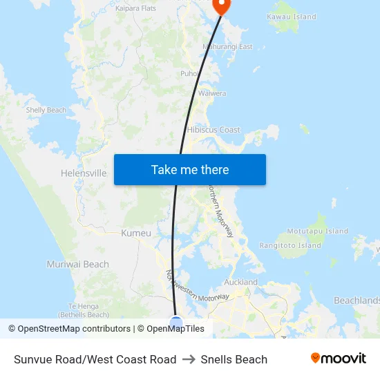 Sunvue Road/West Coast Road to Snells Beach map