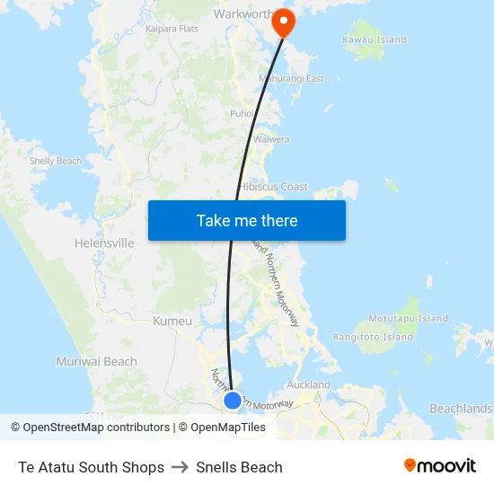 Te Atatu South Shops to Snells Beach map