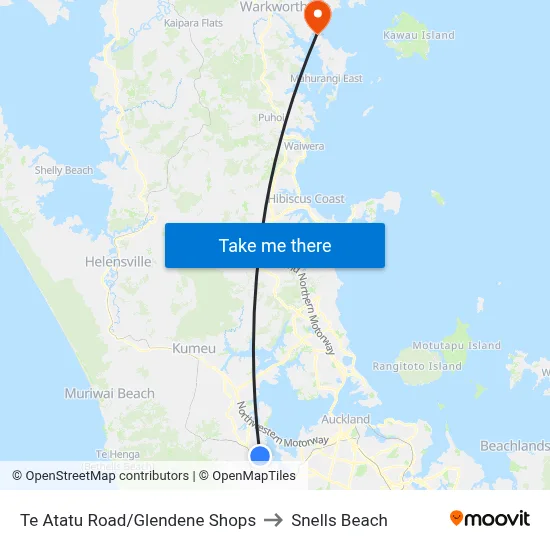 Te Atatu Road/Glendene Shops to Snells Beach map