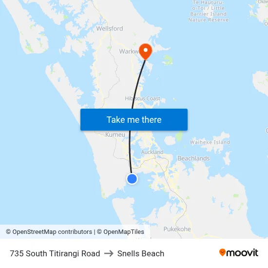 735 South Titirangi Road to Snells Beach map