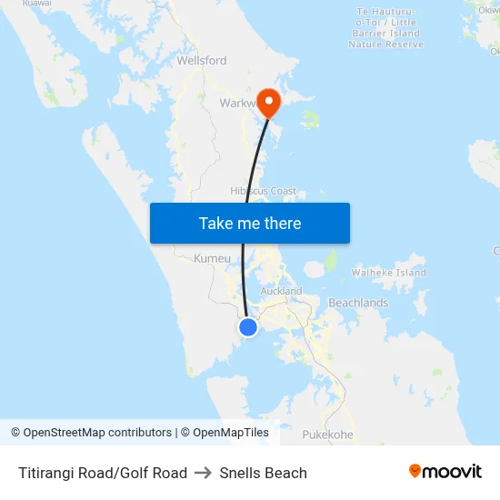 Titirangi Road/Golf Road to Snells Beach map