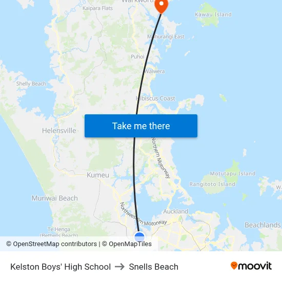 Kelston Boys' High School to Snells Beach map