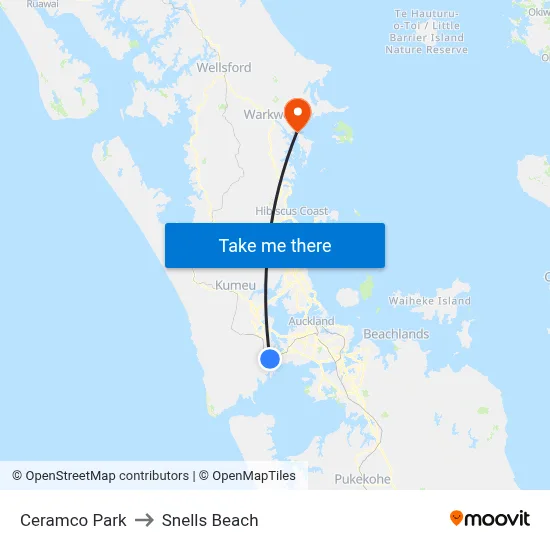 Ceramco Park to Snells Beach map