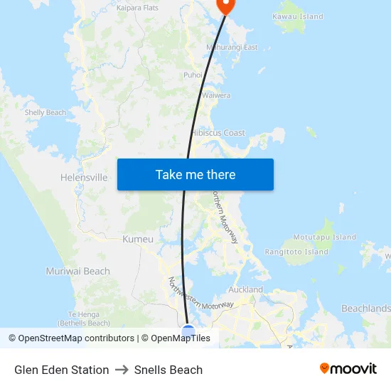 Glen Eden Station to Snells Beach map