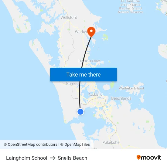 Laingholm School to Snells Beach map