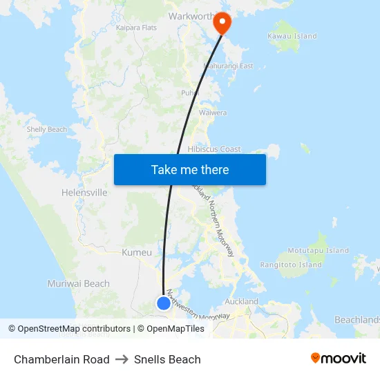 Chamberlain Road to Snells Beach map