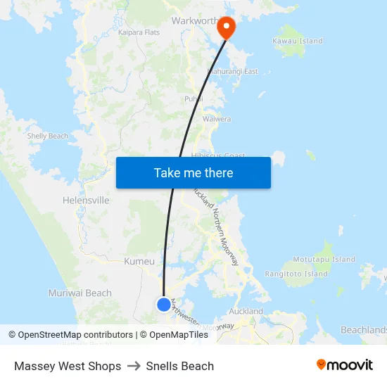 Massey West Shops to Snells Beach map