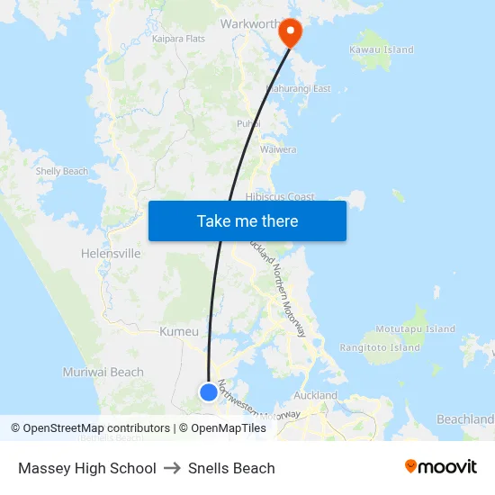Massey High School to Snells Beach map