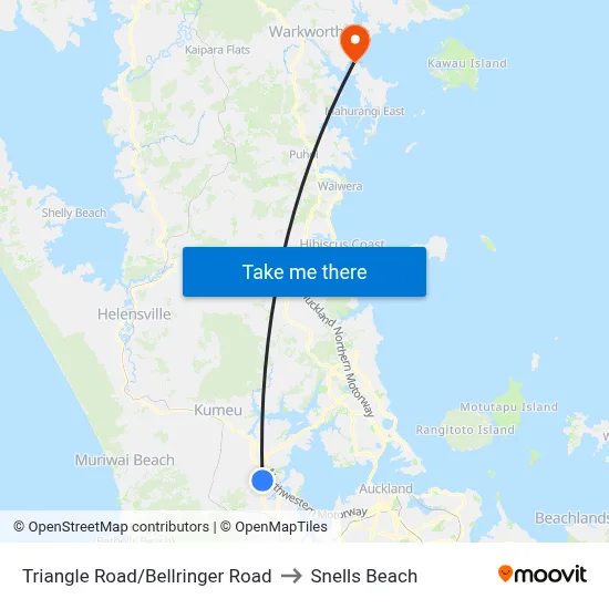 Triangle Road/Bellringer Road to Snells Beach map