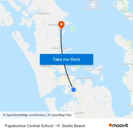 Papatoetoe Central School to Snells Beach map