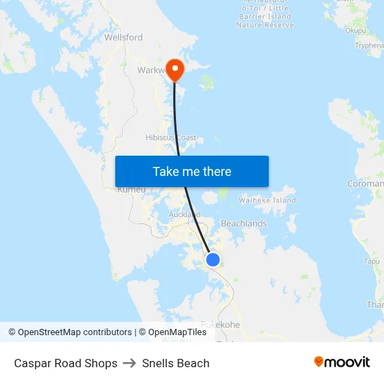 Caspar Road Shops to Snells Beach map