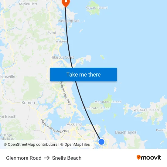 Glenmore Road to Snells Beach map