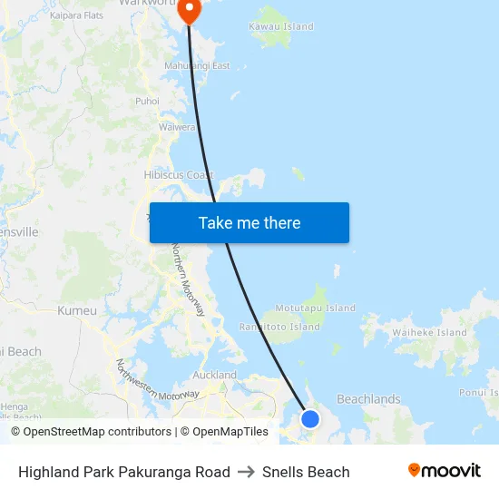 Highland Park Pakuranga Road to Snells Beach map