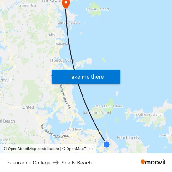 Pakuranga College to Snells Beach map