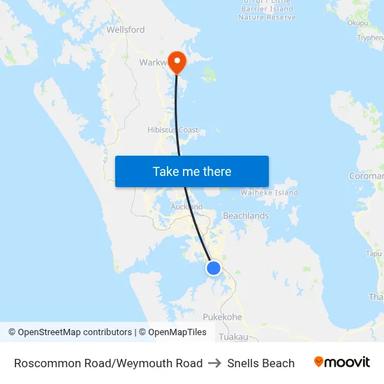 Roscommon Road/Weymouth Road to Snells Beach map