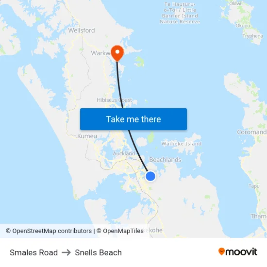 Smales Road to Snells Beach map