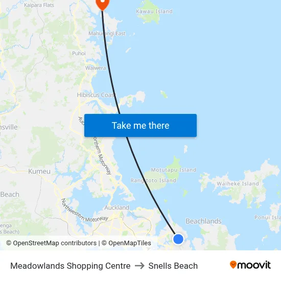 Meadowlands Shopping Centre to Snells Beach map