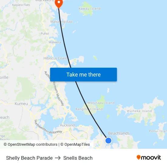 Shelly Beach Parade to Snells Beach map