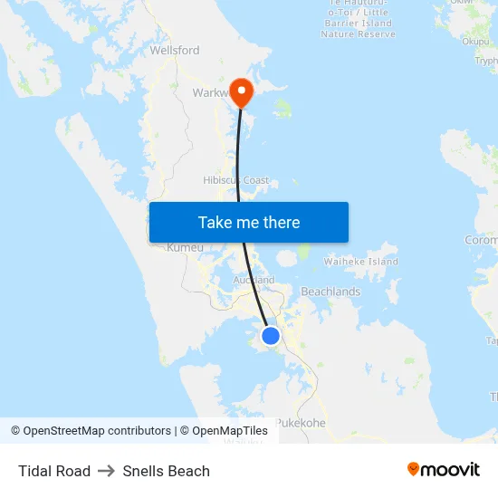 Tidal Road to Snells Beach map