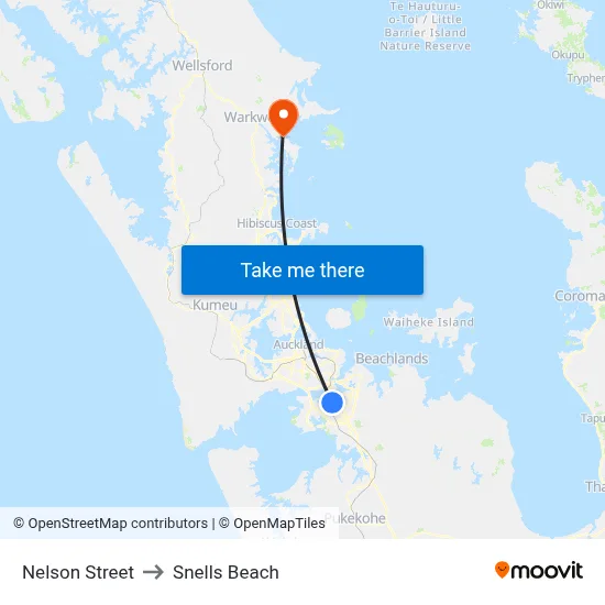 Nelson Street to Snells Beach map