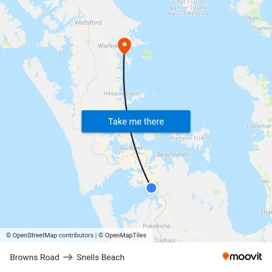 Browns Road to Snells Beach map