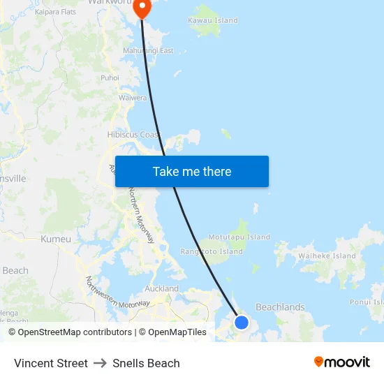 Vincent Street to Snells Beach map