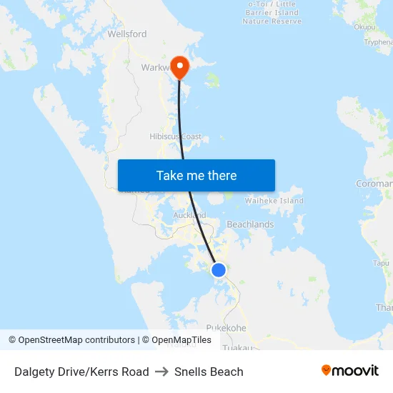 Dalgety Drive/Kerrs Road to Snells Beach map