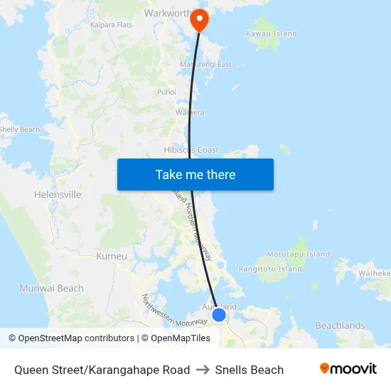 Queen Street/Karangahape Road to Snells Beach map