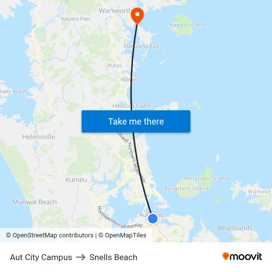 Aut City Campus to Snells Beach map