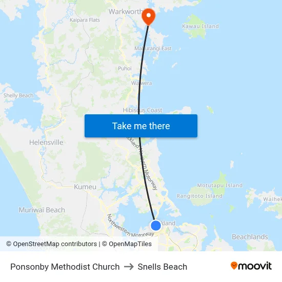 Ponsonby Methodist Church to Snells Beach map