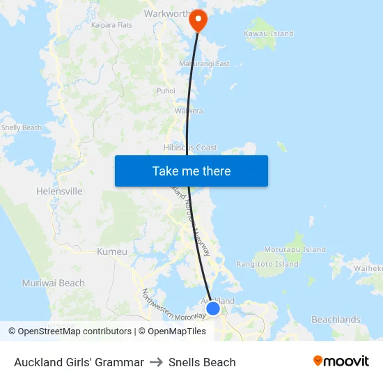Auckland Girls' Grammar to Snells Beach map