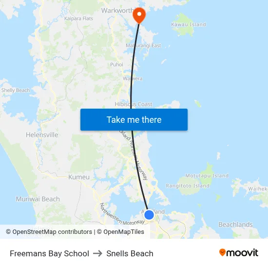 Freemans Bay School to Snells Beach map