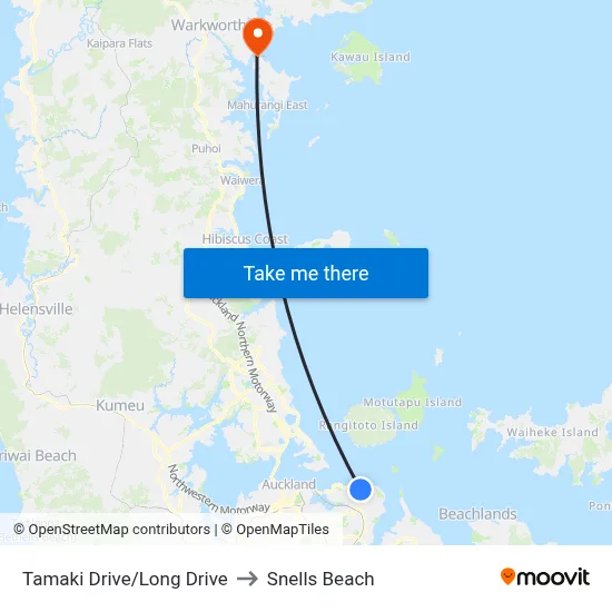 Tamaki Drive/Long Drive to Snells Beach map