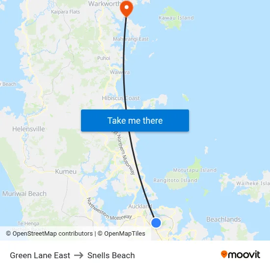 Green Lane East to Snells Beach map